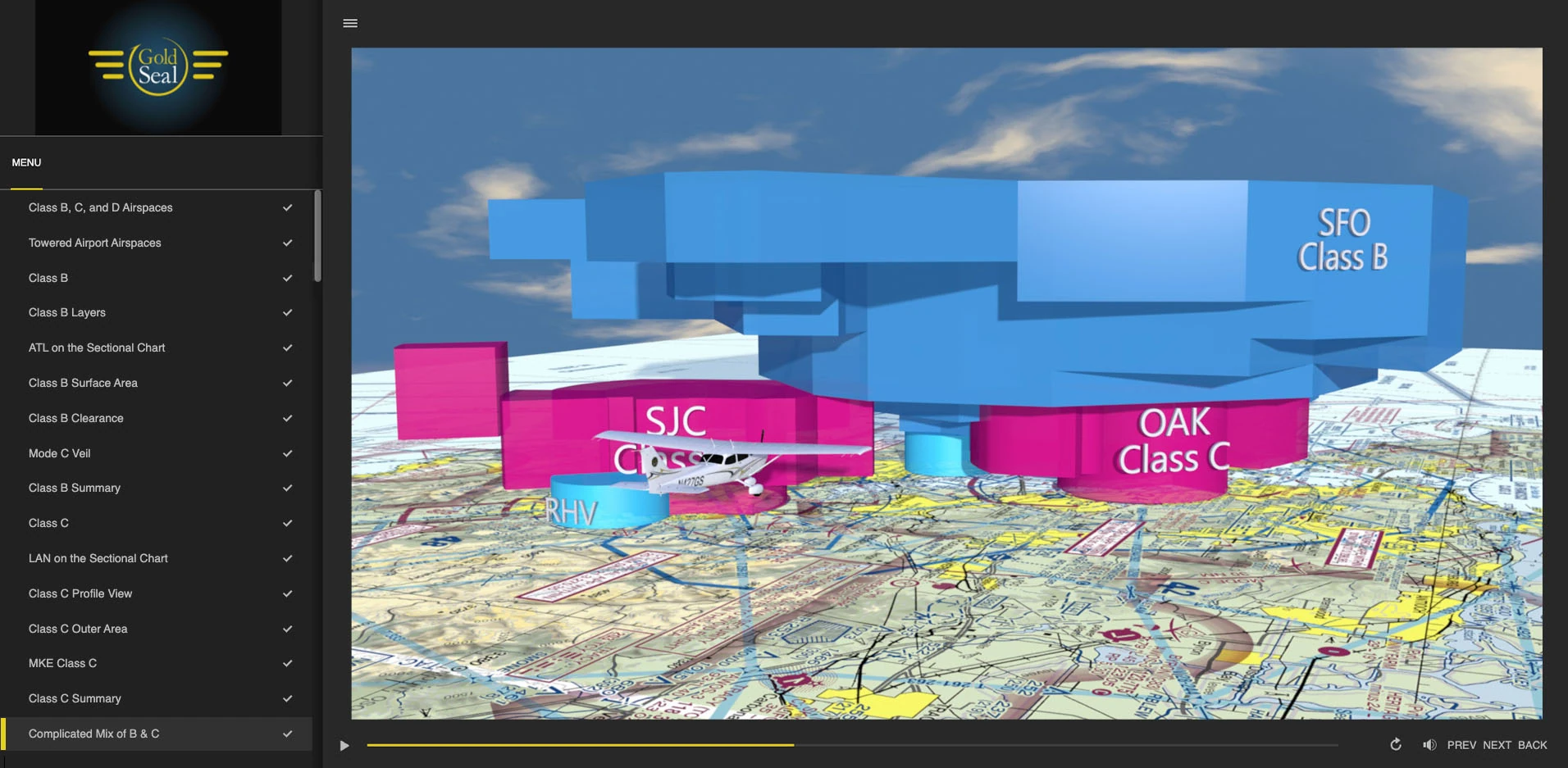 Screenshot of San Fransisco airspace in Gold Seal's innovative 3D animation.